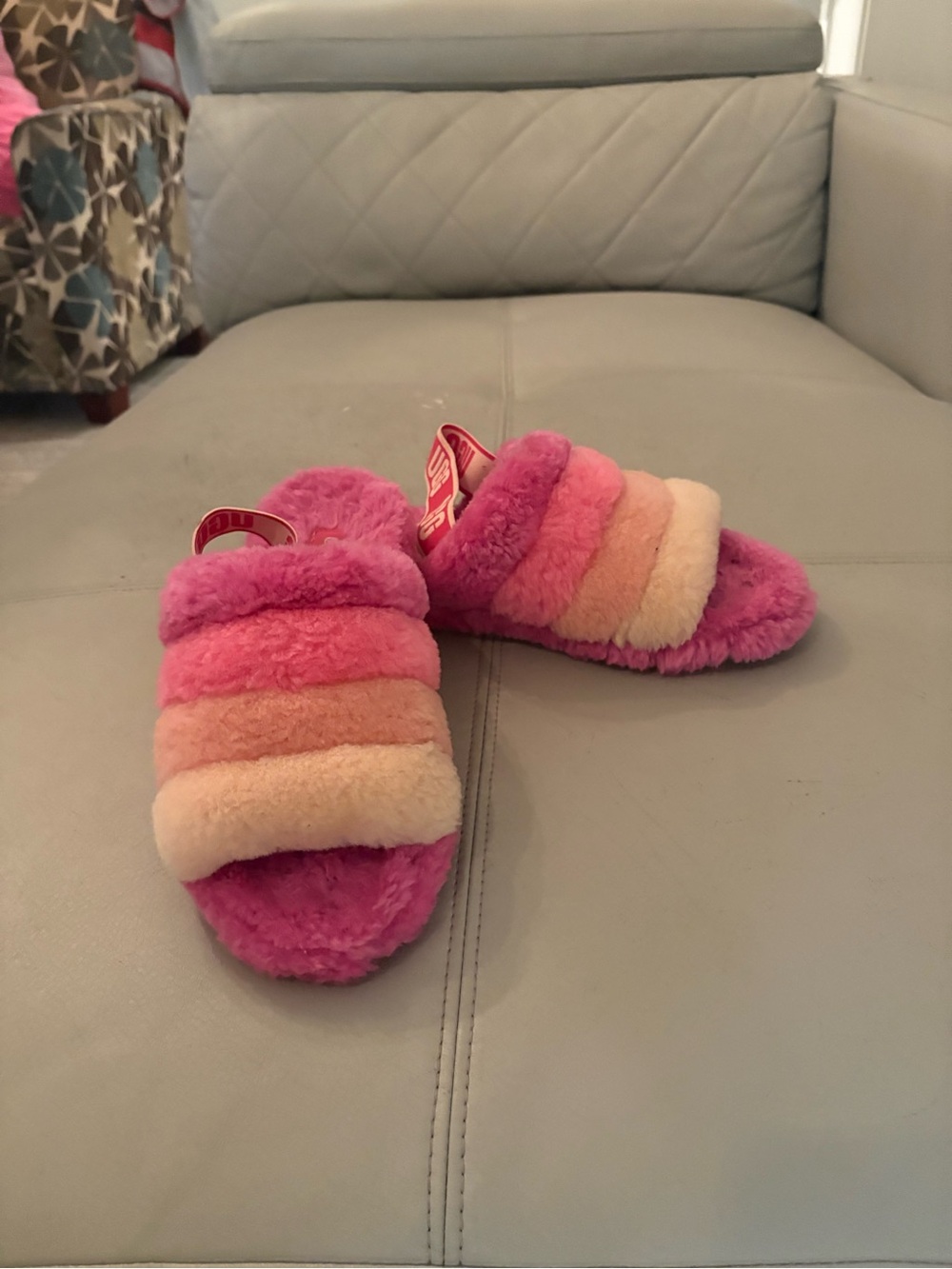 UGG Pink Ombre Fluffy Slide Slippers